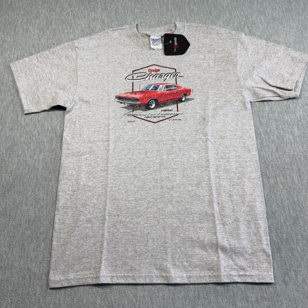 Gildan T-Shirt Men M Gray Dodge Charger Hemi Muscle Car Graphic Short Sleeve